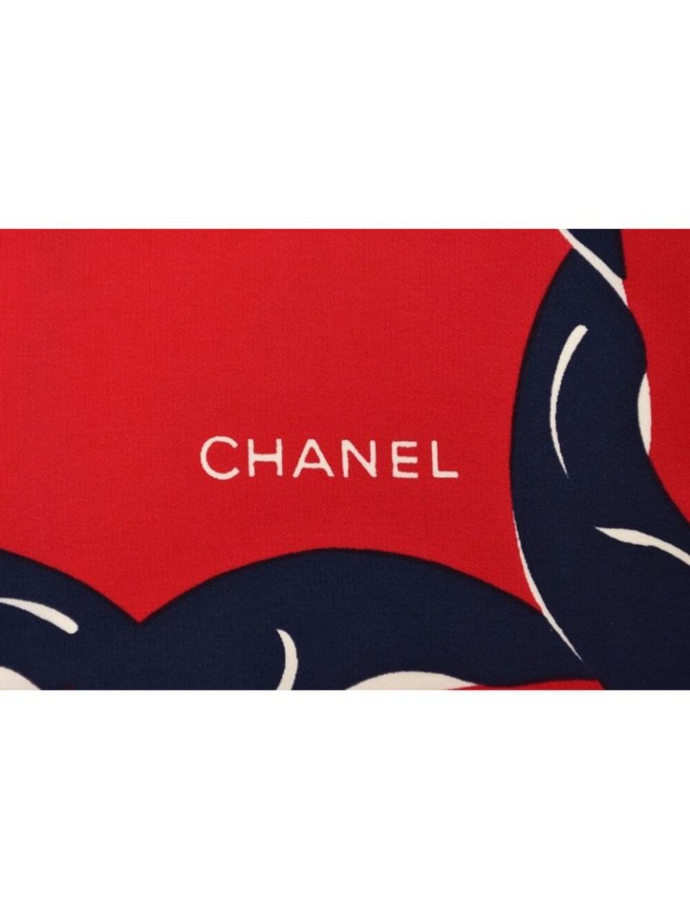 Chanel Scarf Shawl Vintage Coco Mark Chain Pattern Silk White Red - Picture 3 of 9